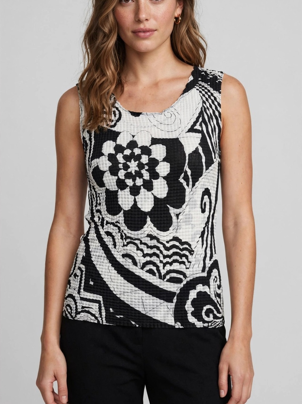 NICOLA black & White Floral Tank Top - Women's Sleeveless Top